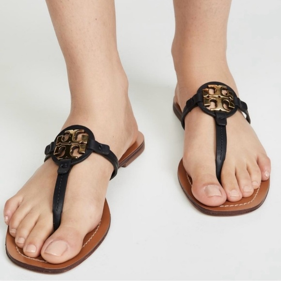 Tory Butch Mini Miller Thong Sandal Black Signature Logo size